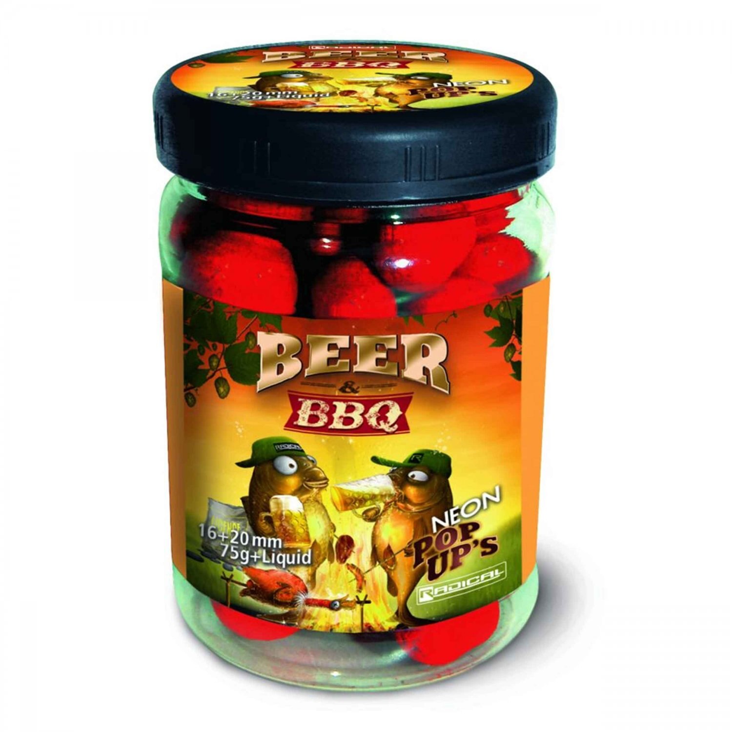 Boilies Beer BBQ Neon Pop Up’s 16mm+20mm 75g+Lichid