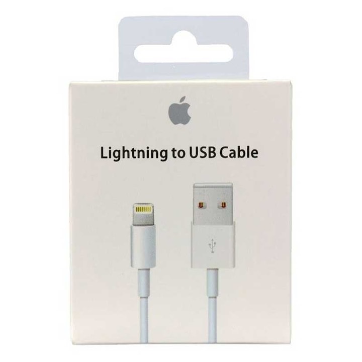 Cablu pentru incarcator, Apple, compatibil cu iPhone 6, 6S, SE, 5S, 5, Alb