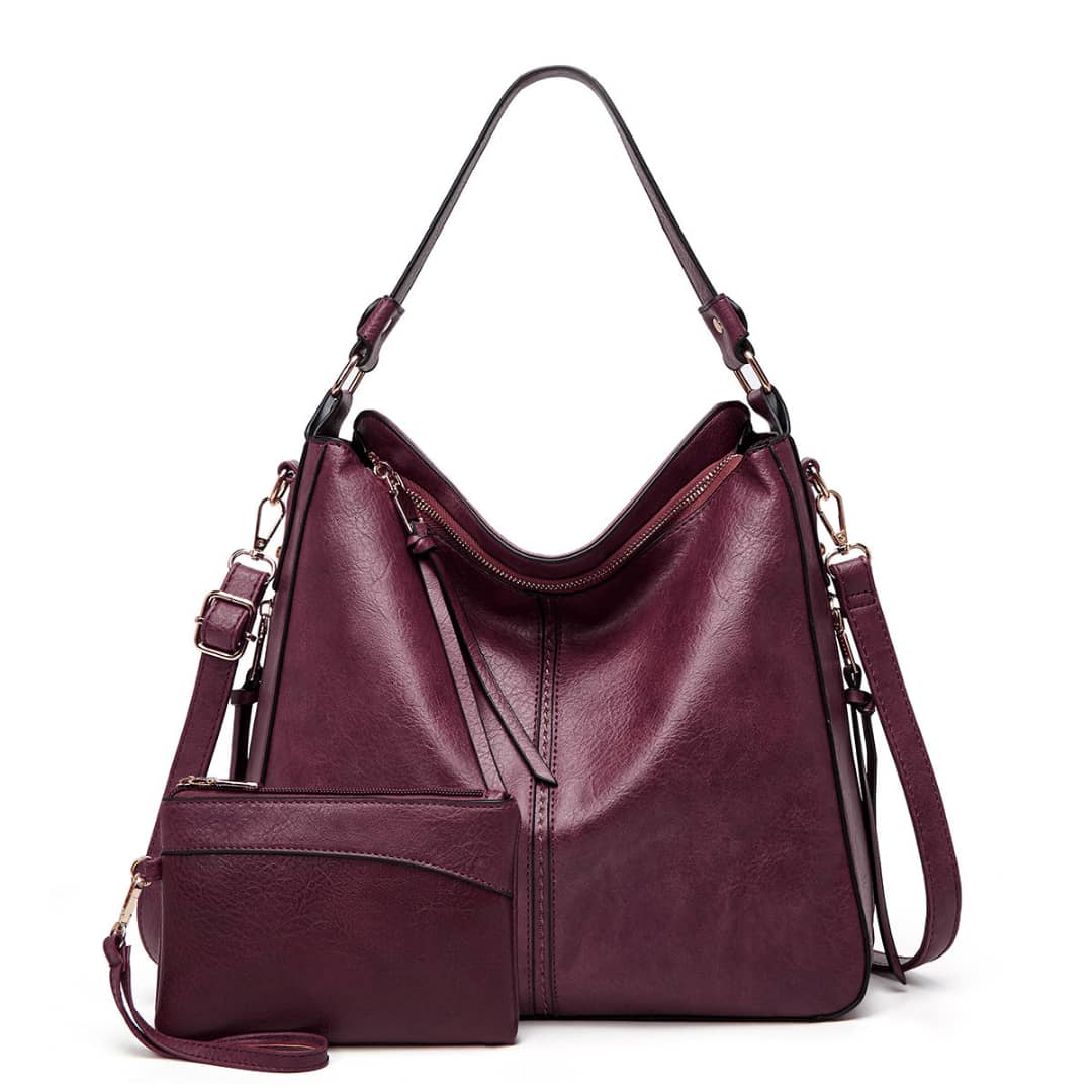 Set Geanta de piele cu bareta pentru umar si portofel, Charon Quelea, Violet
