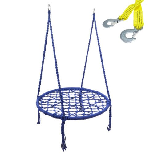 Leagan balansoar FUNFIT, tip cuib, pentru curte, gradina sau terasa, capacitate 150kg, 80cm, albastru, cu franghie de suspendare, lungime 3m, carlige prindere metal