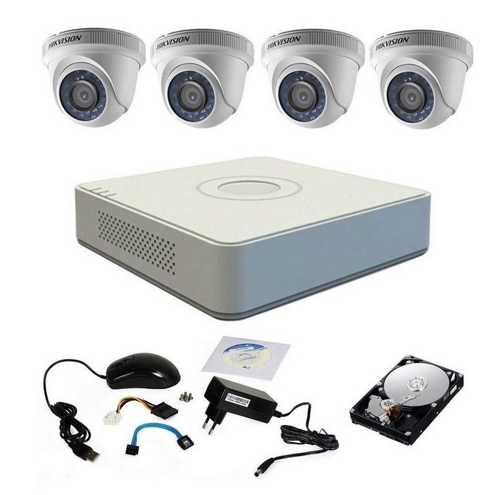 Комплект за наблюдение Hikvision Turbo HD 720P с 4 камери DOM IR 20 m, Hard Disk 500 Gb