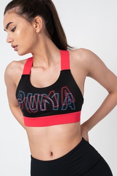 Puma, Bustiera cu logo pentru fitness Feel It, Negru/Fucsia, XS Puma, Bustiera cu logo pentru fitness Feel It, Negru/Fucsia, XS