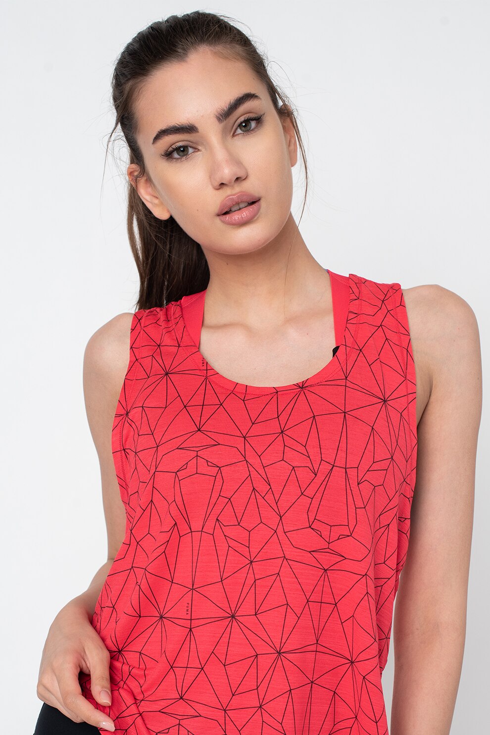 Puma, Top racerback cu imprimeu pentru fitness, Fucsia