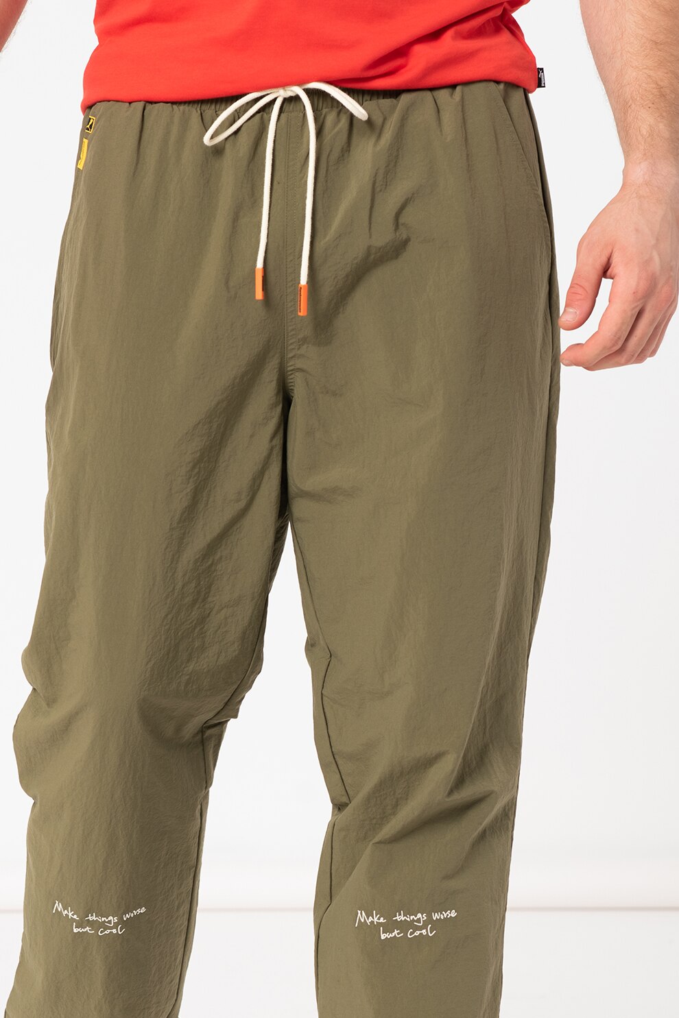 Puma, Pantaloni de trening relaxed fit cu imprimeu text, Verde sparanghel