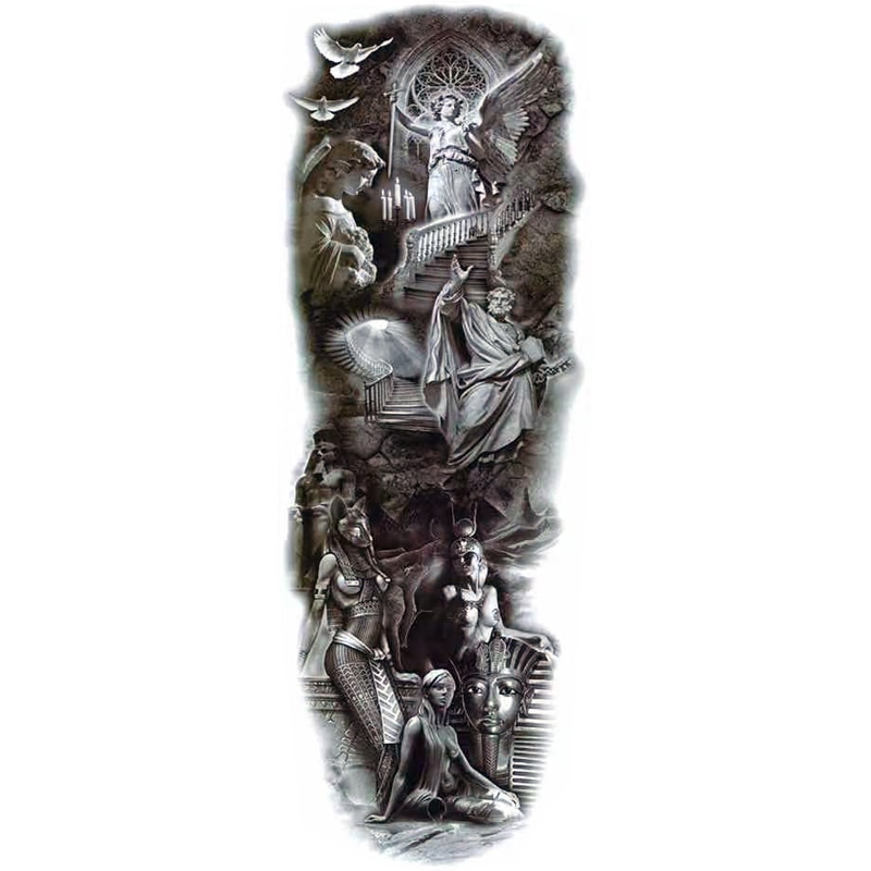 Tatuaj temporar impermeabil, bratul complet si Extra mare, Pentru brate sau picioare si corp, Dimensiune 17.8x 48cm, QB062