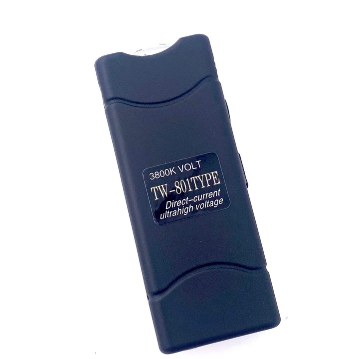 Mini lanterna TW-801 cu electrosoc pentru autoaparare, plastic, negru, 9.6 cm