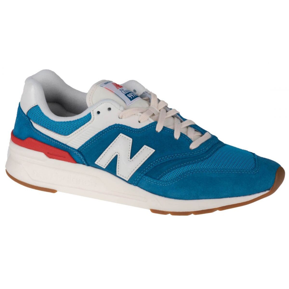 New Balance, Pantofi sport de piele intoarsa cu insertii de plasa 997, Albastru/Rosu, 45