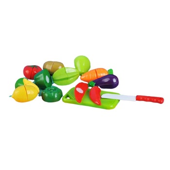 Jucarie interactiva copii, Fructe si Legume cu velcro, cutit si tocator, Multicolor Jucarie interactiva copii, Fructe si Legume cu velcro, cutit si tocator, Multicolor