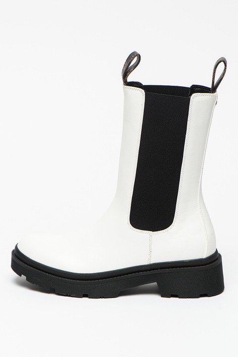 Guess, Ghete Chelsea medii din piele ecologica, Alb/Negru