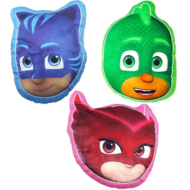 Комплект 3 декоративни възглавници PJ Masks, 35 см, Catboy, Gekko, Owlette, Multicolor