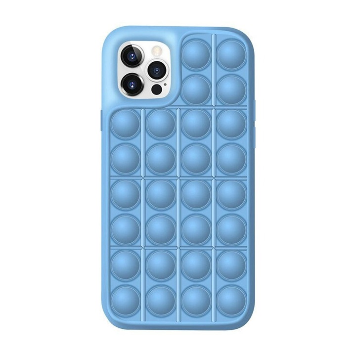 Husa PopIt G-Tech Compatibil cu iPhone SE 2 2020, Push Pop Bubble Fidget, Antisoc, Jucarie antistres si husa de protectie, Silica Gel, Albastru deschis