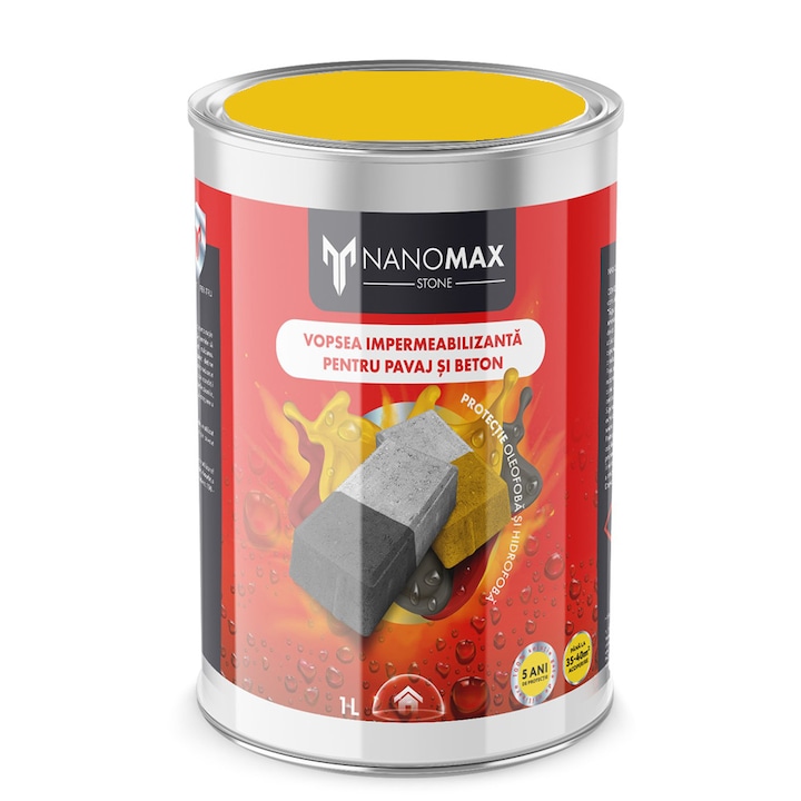 Vízszigetelő festék burkolathoz és betonhoz, Hidrofób és Oleofób védelem, NanoMax, 1L - Mustársárga