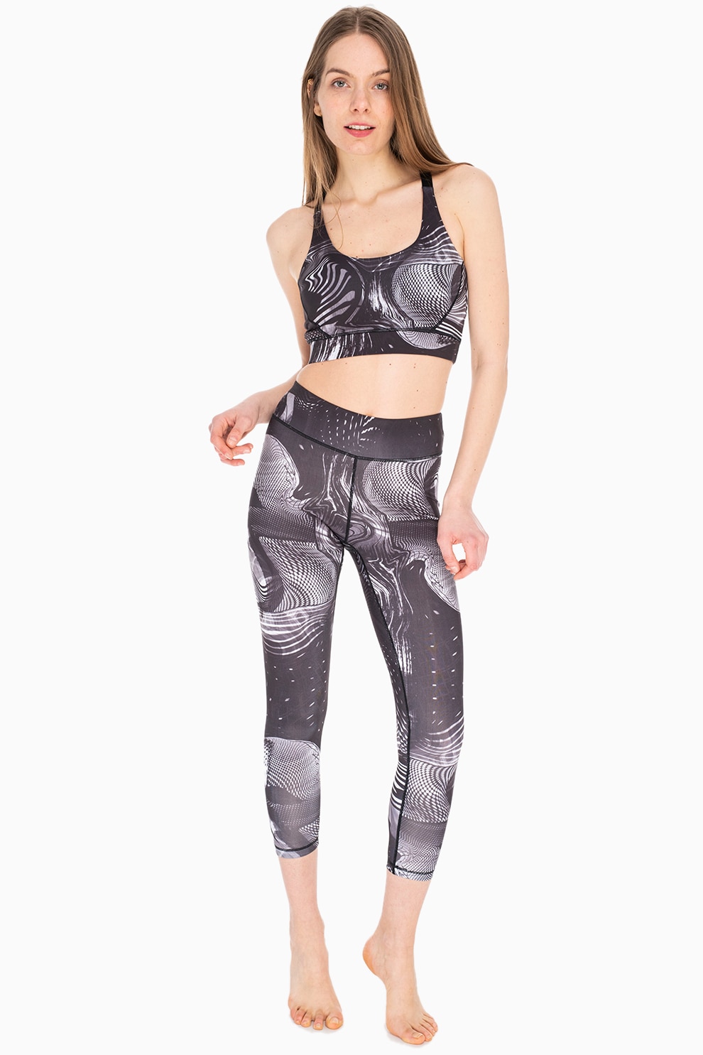 Fundango, Bustiera cu bretele incrucisate, pentru fitness Nova, Negru/Alb