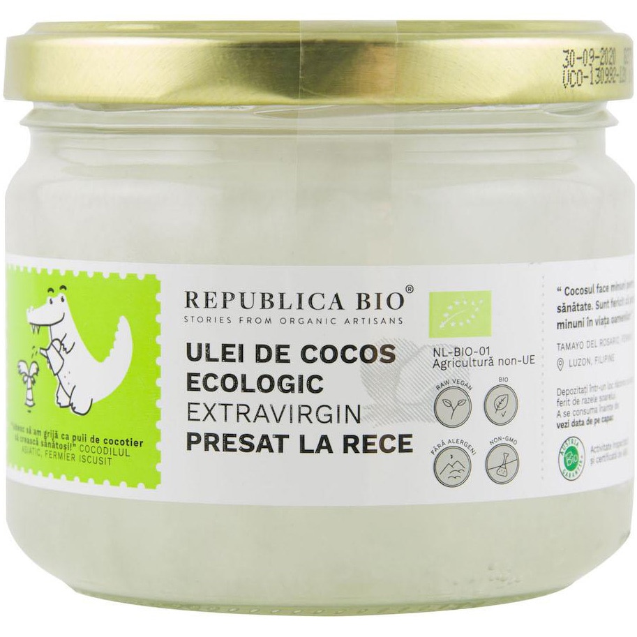 Ulei de cocos extravirgin presat la rece Republica BIO, 280ml