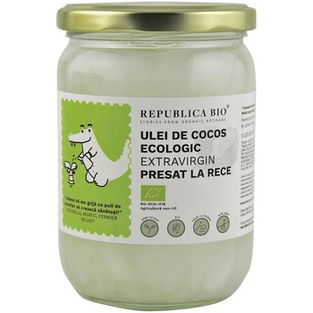 Ulei de cocos extravirgin presat la rece Republica BIO, 500ml Ulei de cocos extravirgin presat la rece Republica BIO, 500ml