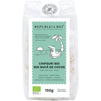 Chipsuri din nuca de cocos fara gluten Republica BIO, 150g Chipsuri din nuca de cocos fara gluten Republica BIO, 150g