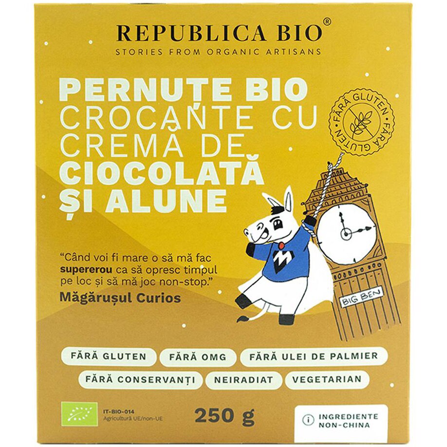 Pernute crocante cu crema de ciocolata si alune fara gluten Republica BIO, 250g