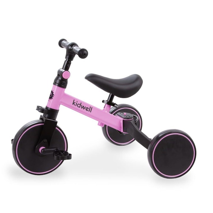 Kidwell összecsukható pedál nélküli tricikli, állítható, 3 az 1-ben, rózsaszín