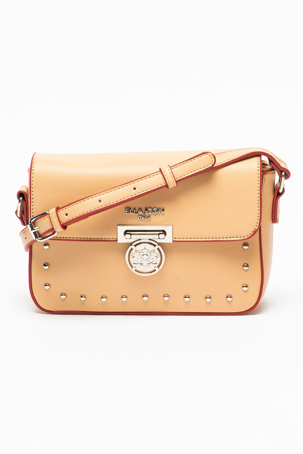 Ella Icon, Geanta crossbody de piele ecologica cu nituri Melisa, Maro nisip
