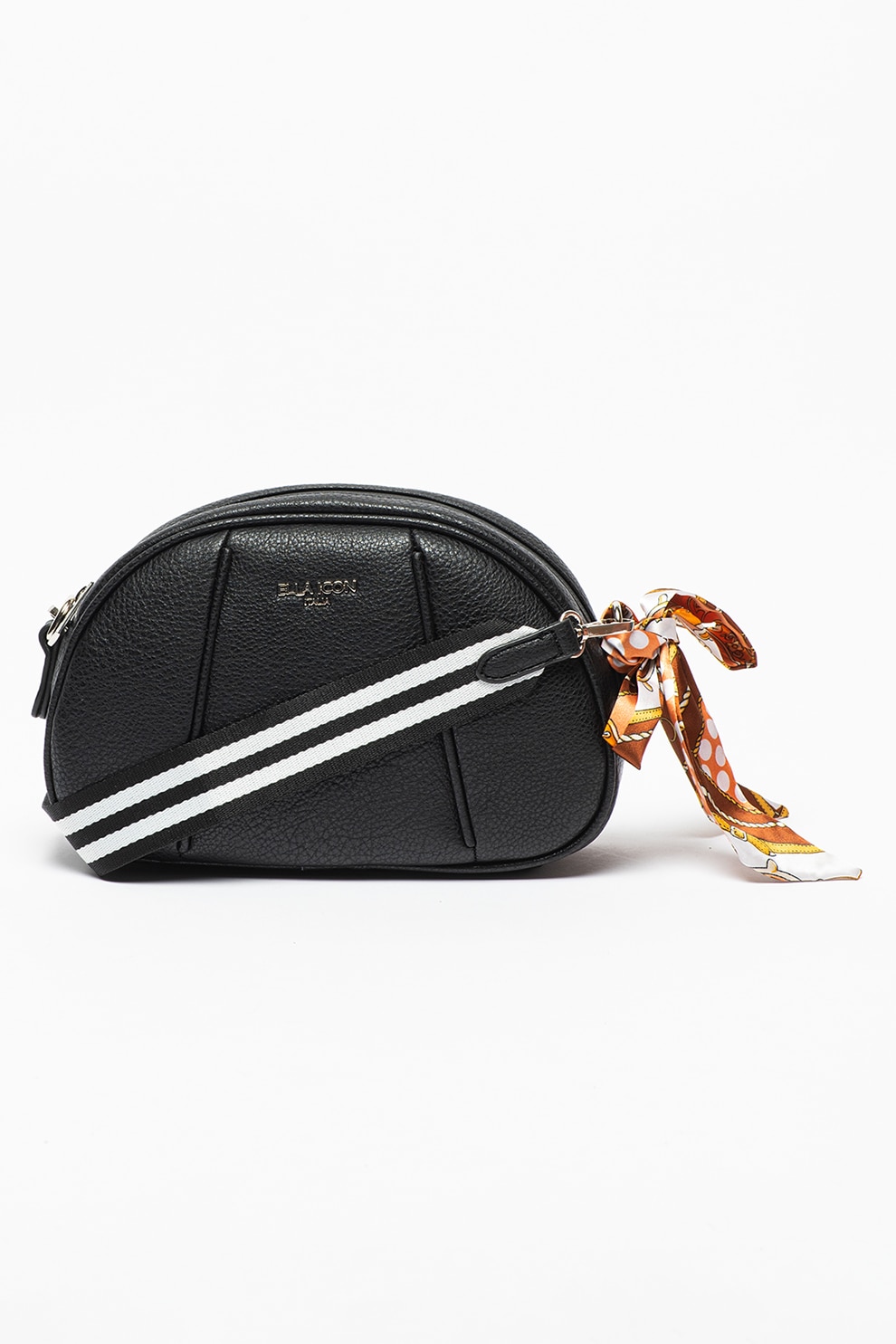 Ella Icon, Geanta crossbody de piele ecologica cu accesoriu cu funda Claire, Negru/Alb