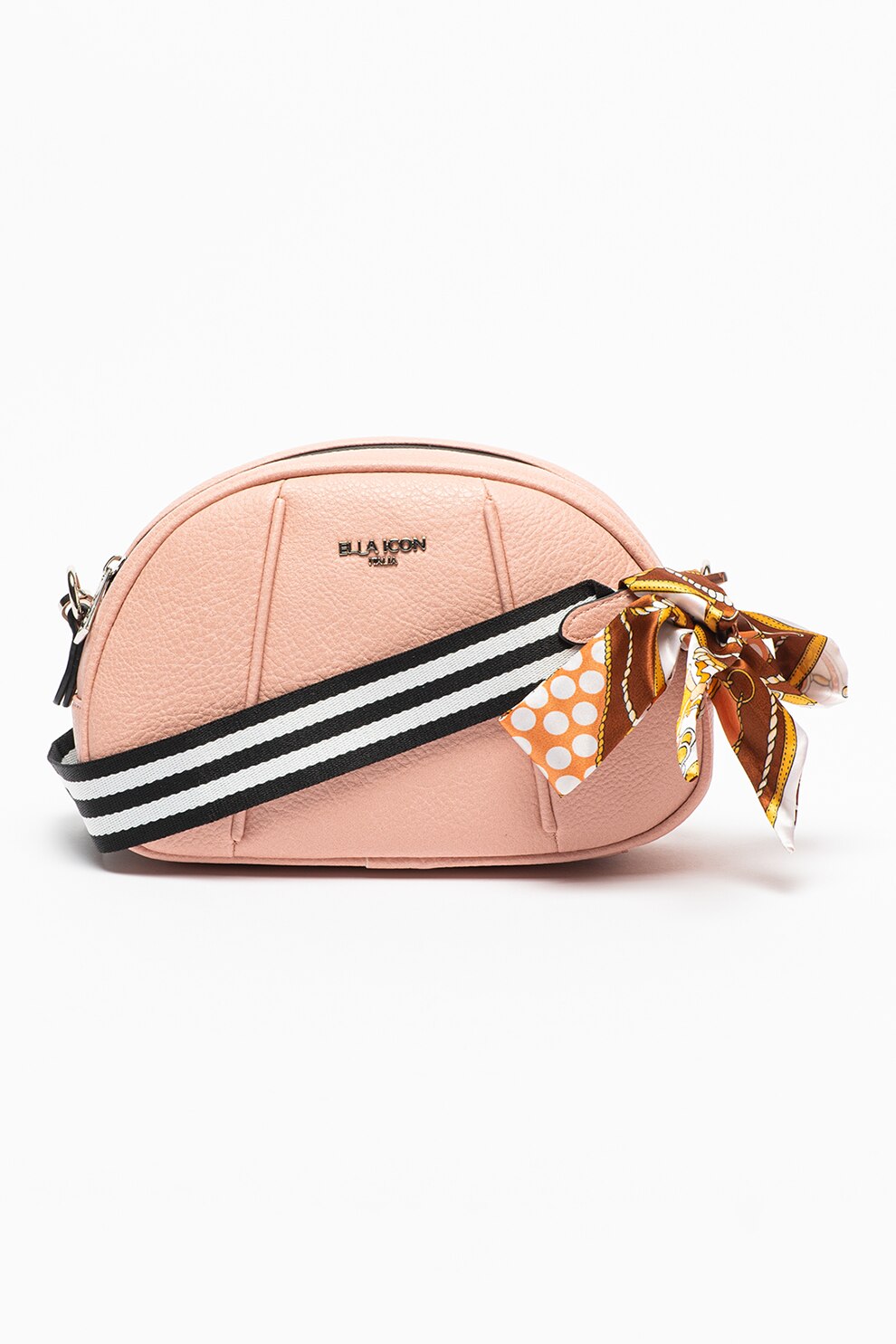 Ella Icon, Geanta crossbody de piele ecologica cu accesoriu cu esarfa Claire, Alb fildes/Negru