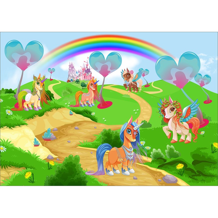 Fototapet copii Regatul Unicornilor, premium, multicolor, 200 x 300 cm