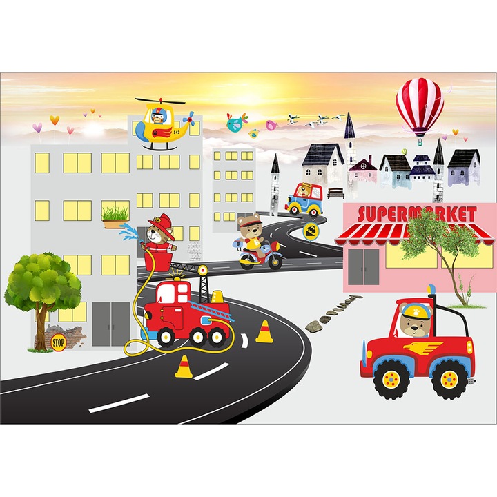 Fototapet Copii, Apus in Oras, autoadeziv, multicolor, 120x200 cm