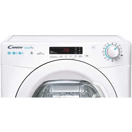 Uscator de rufe Candy Smart Pro CSOE H8A2DE-S, Pompa de caldura, 8 kg, Clasa A++, WiFi, Easy case, Senzor uscare, Antisifonare, Alb