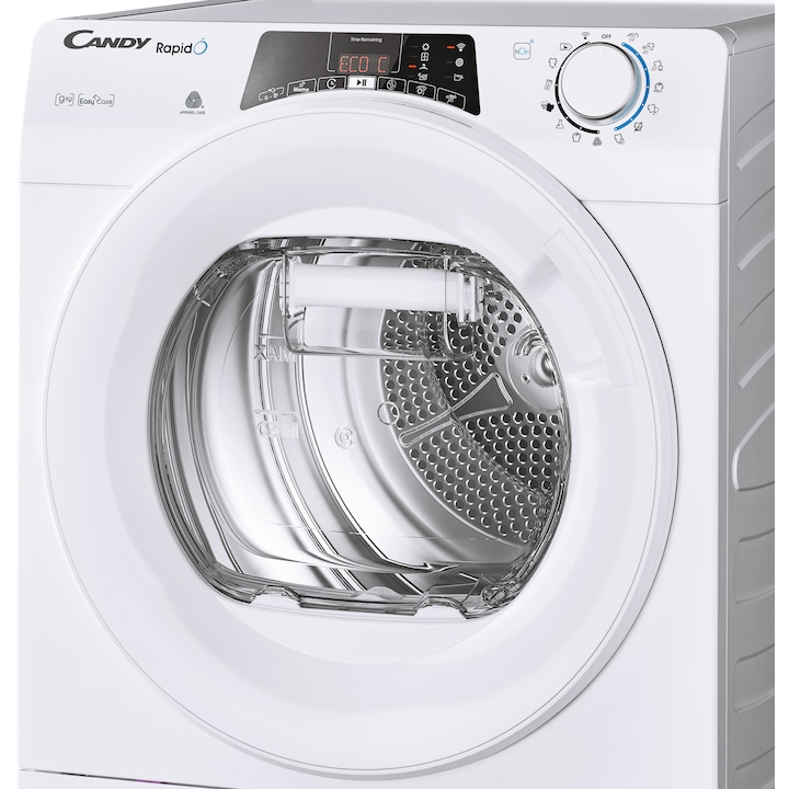 Сушилня Candy Rapido ROE H9A2TE-S, Термопомпа, 9 кг, Клас A++, WiFi, Easy case, Сензор за сушене, Против гънки, Бял