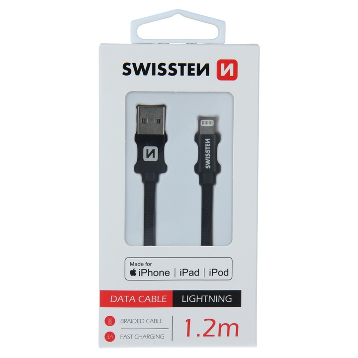 Cablu de date Swissten textile usb/tip Lightning mfi 1.2m, Black