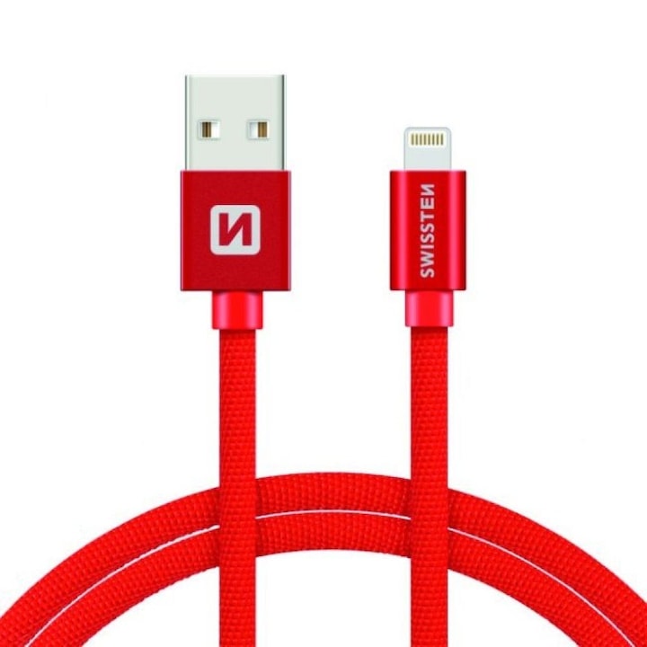 Swissten Adatkábel textil bevonattal, USB/lightning MFI, 1.2 m, Piros