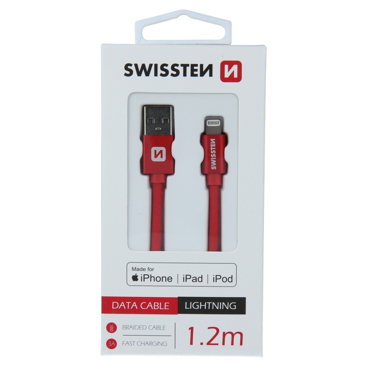 Кабел за данни Swissten textile usb/lightning mfi 1.2 м, Red