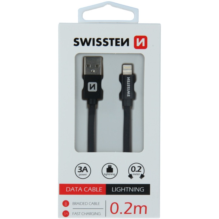 Cablu de date Swissten textile usb/tip Lightning 0.2m, Black