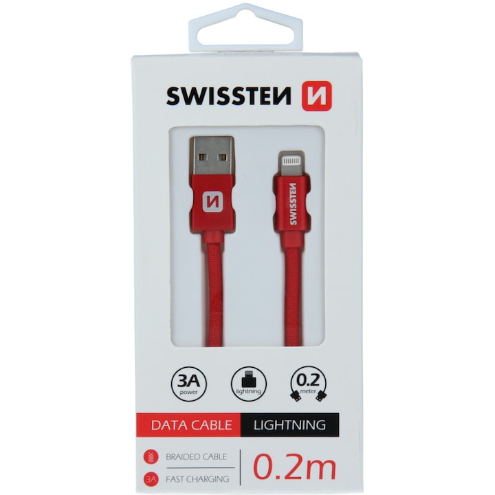 Кабел за данни Swissten textile usb/lightning 0.2 м, Red