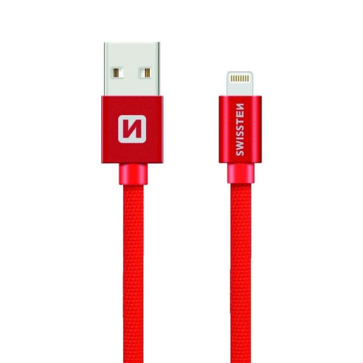 Swissten Adatkábel textil bevonattal, USB/lightning, 0.2 m, Piros