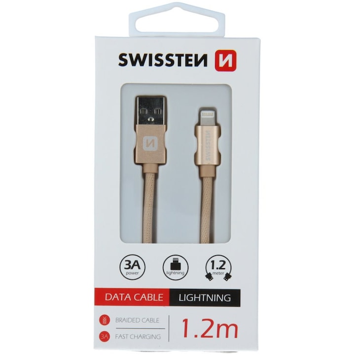 Cablu de date Swissten textile usb/tip Lightning 1.2m, Golden