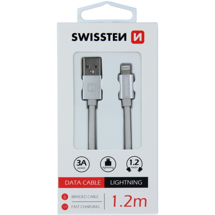 Cablu de date Swissten textile usb/tip Lightning 1.2m, Silver