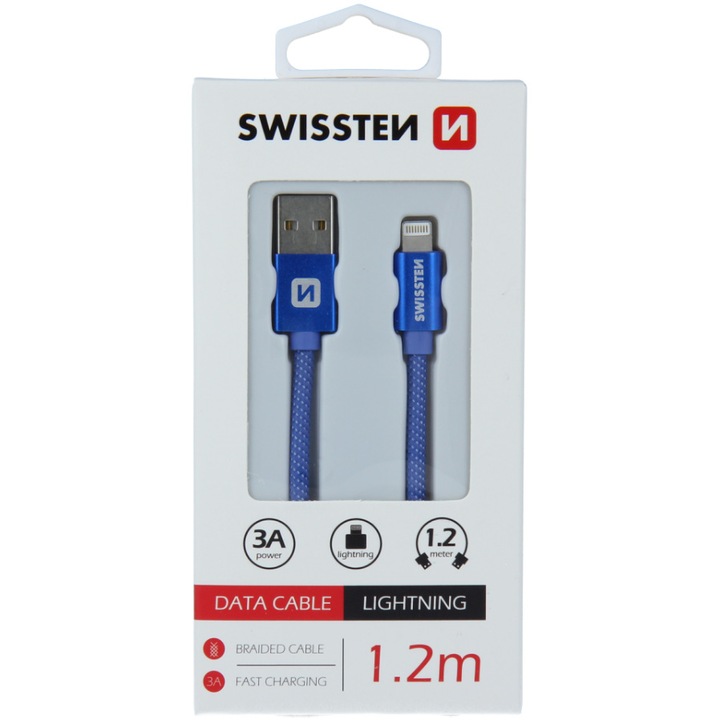 Кабел за данни Swissten textile usb/lightning 1.2 м, Blue