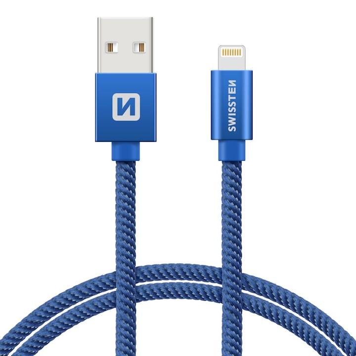 Swissten Adatkábel textil bevonattal, USB/lightning, 1.2 m, Kék