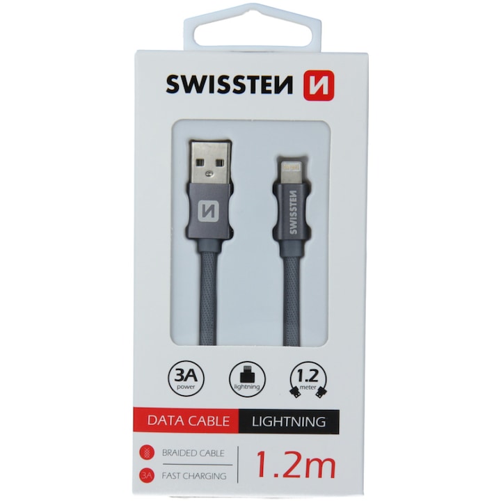 Cablu de date Swissten textile usb/tip Lightning 1.2m, Grey
