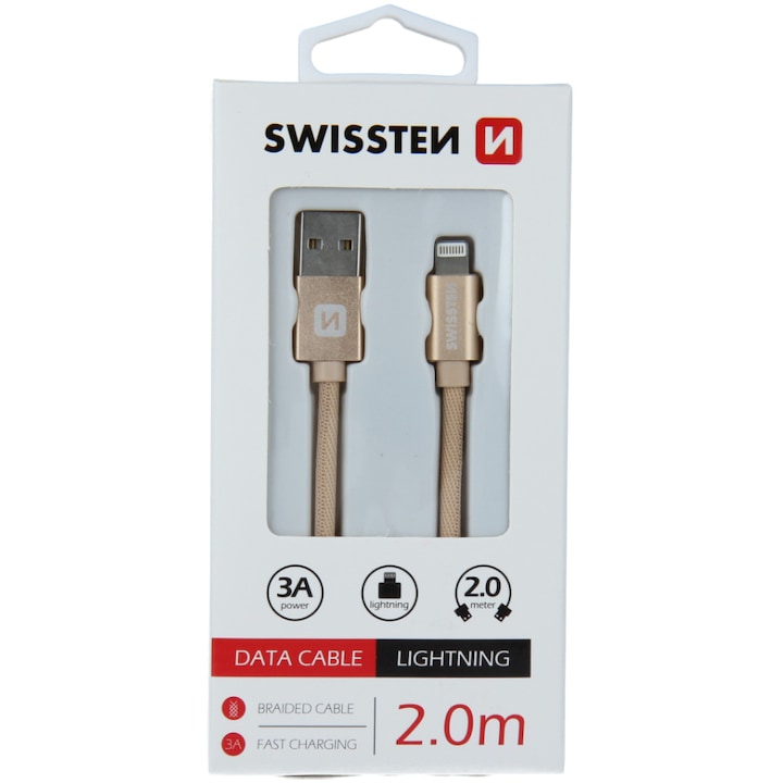 Cablu de date Swissten textile usb/tip Lightning 2.0m, Golden