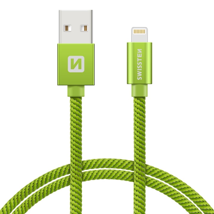 Swissten Adatkábel textil bevonattal, USB/lightning, 1.2 m, Zöld