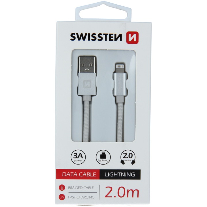 Cablu de date Swissten textile usb/tip Lightning 2.0m, Silver
