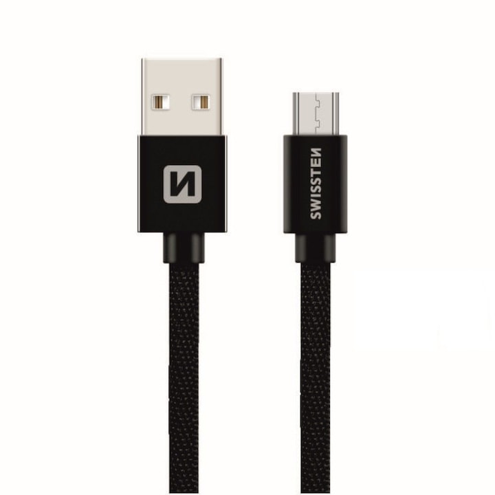 Swissten Adatkábel textil bevonattal, USB/mikro USB, 0.2 m, Fekete