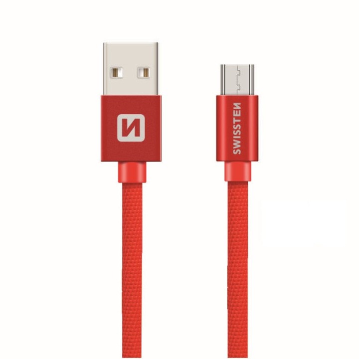 SwisstenAdatkábel textil bevonattal, USB/mikro USB, 0.2 m, Piros