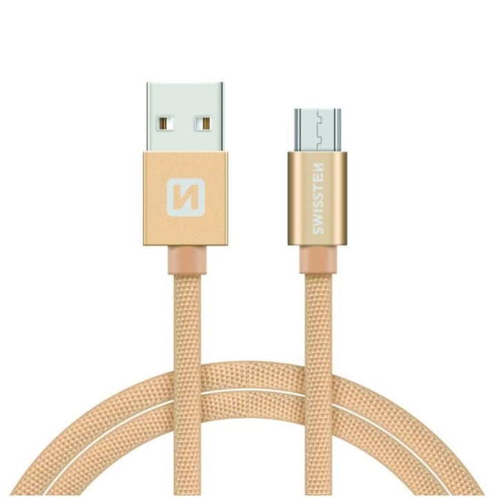 Swissten Adatkábel textil bevonattal, USB/mikro USB, 1.2 m, Aranyszín