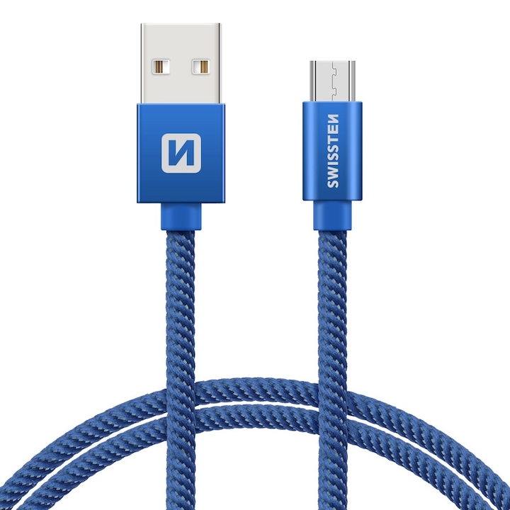 Swissten Adatkábel textil bevonattal, USB/mikro USB, 2 m, Kék