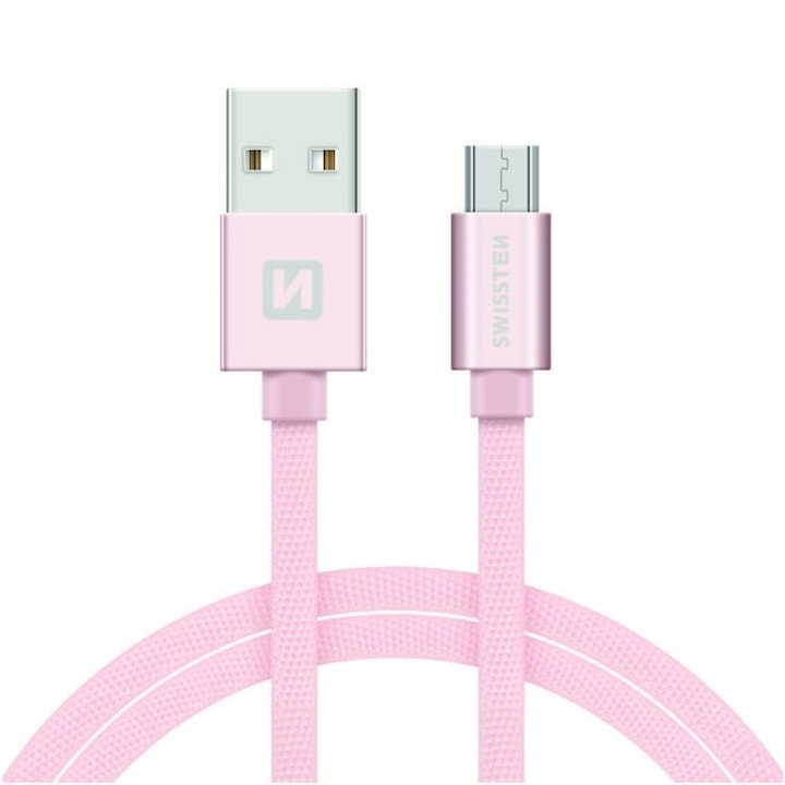Swissten Adatkábel textil bevonattal, USB/mikro USB, 2 m, Rozé arany