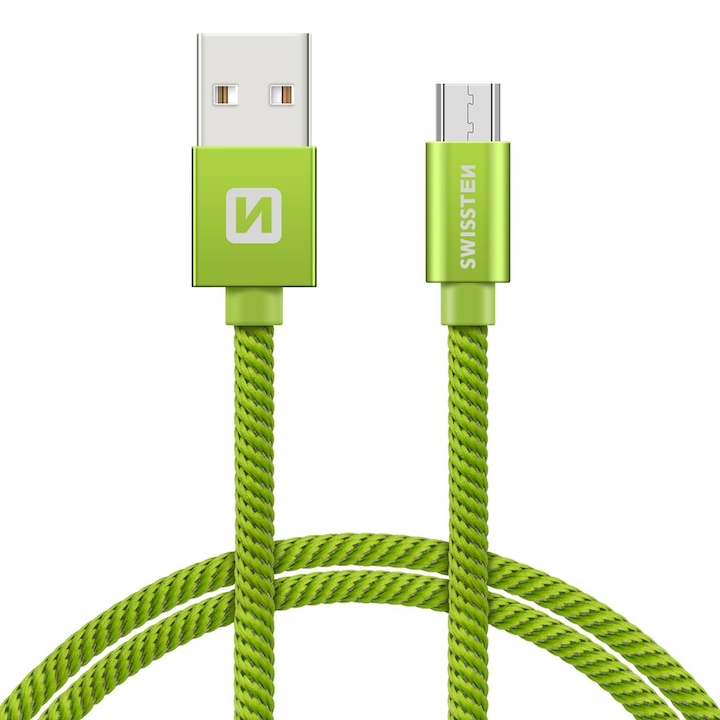 Swissten Adatkábel textil bevonattal, USB/mikro USB, 2 m, Zöld