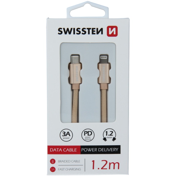 Кабел за данни Swissten textile usb-c/lightning 1.2 м, Golden